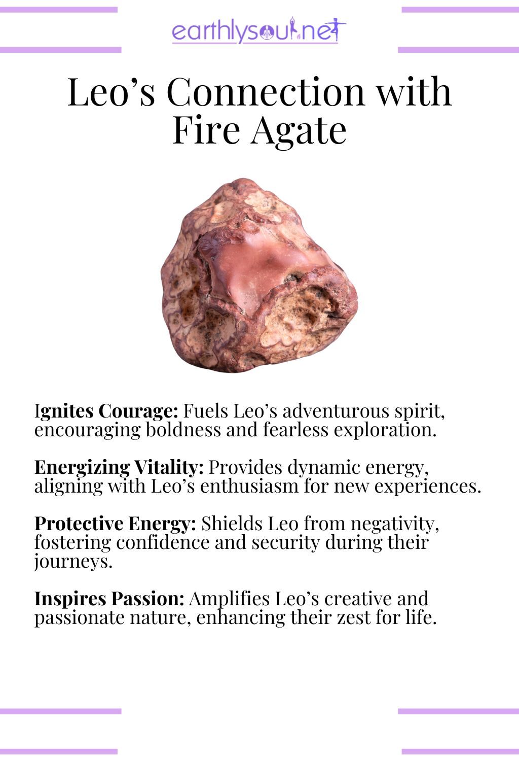 Fire agate crystal, igniting courage and vitality, perfect for the adventurous leo zodiac sign.