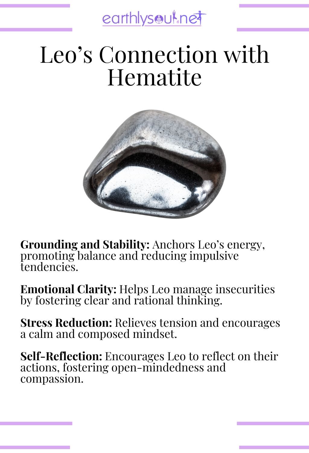 Hematite crystal, promoting grounding and emotional clarity, perfect for leo zodiac signs.