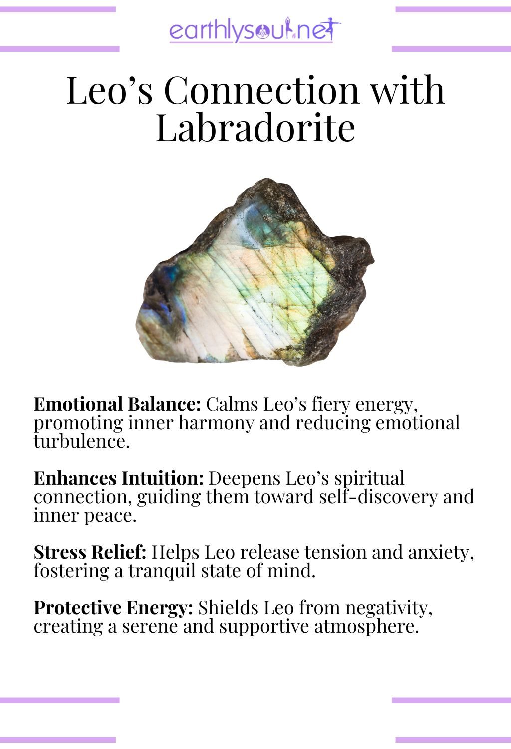 Labradorite crystal, promoting emotional balance and enhancing intuition, ideal for leo zodiac signs.