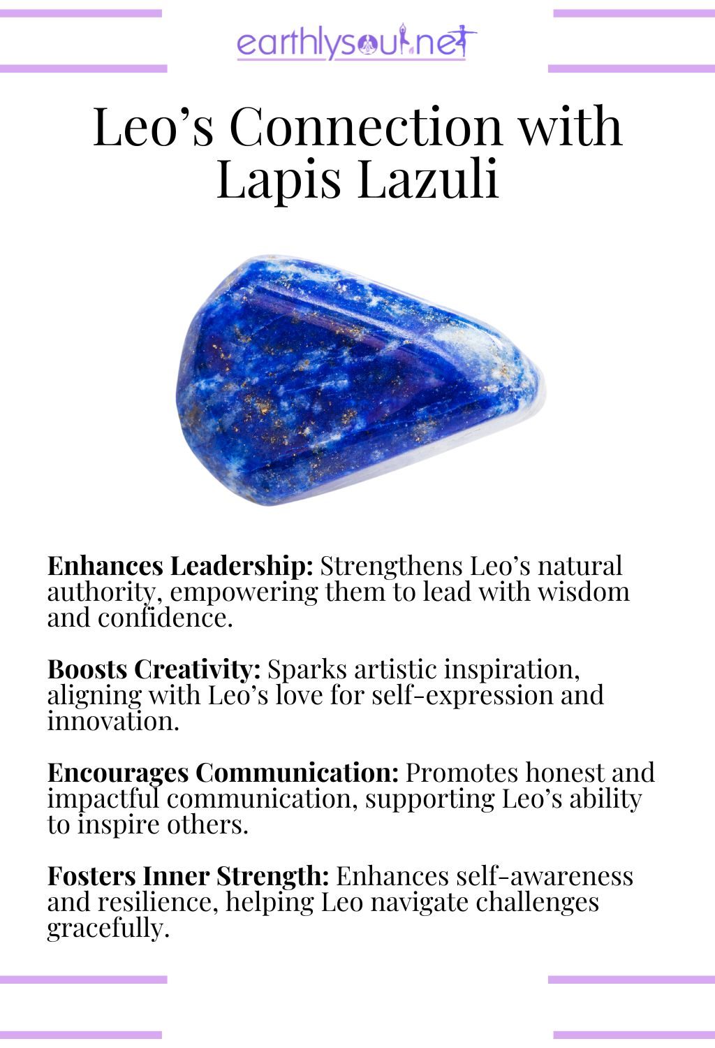 Lapis lazuli crystal, enhancing leadership and boosting creativity, ideal for leo zodiac signs.