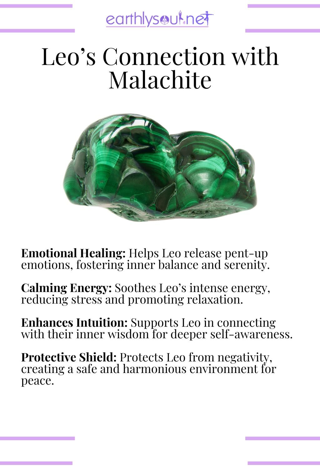Malachite crystal, promoting emotional healing and calming energy, perfect for leo zodiac signs.