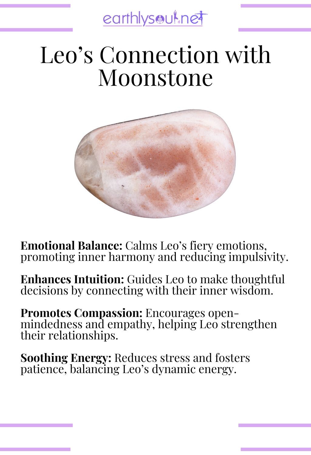 Moonstone crystal, promoting emotional balance and compassion, ideal for leo zodiac signs.