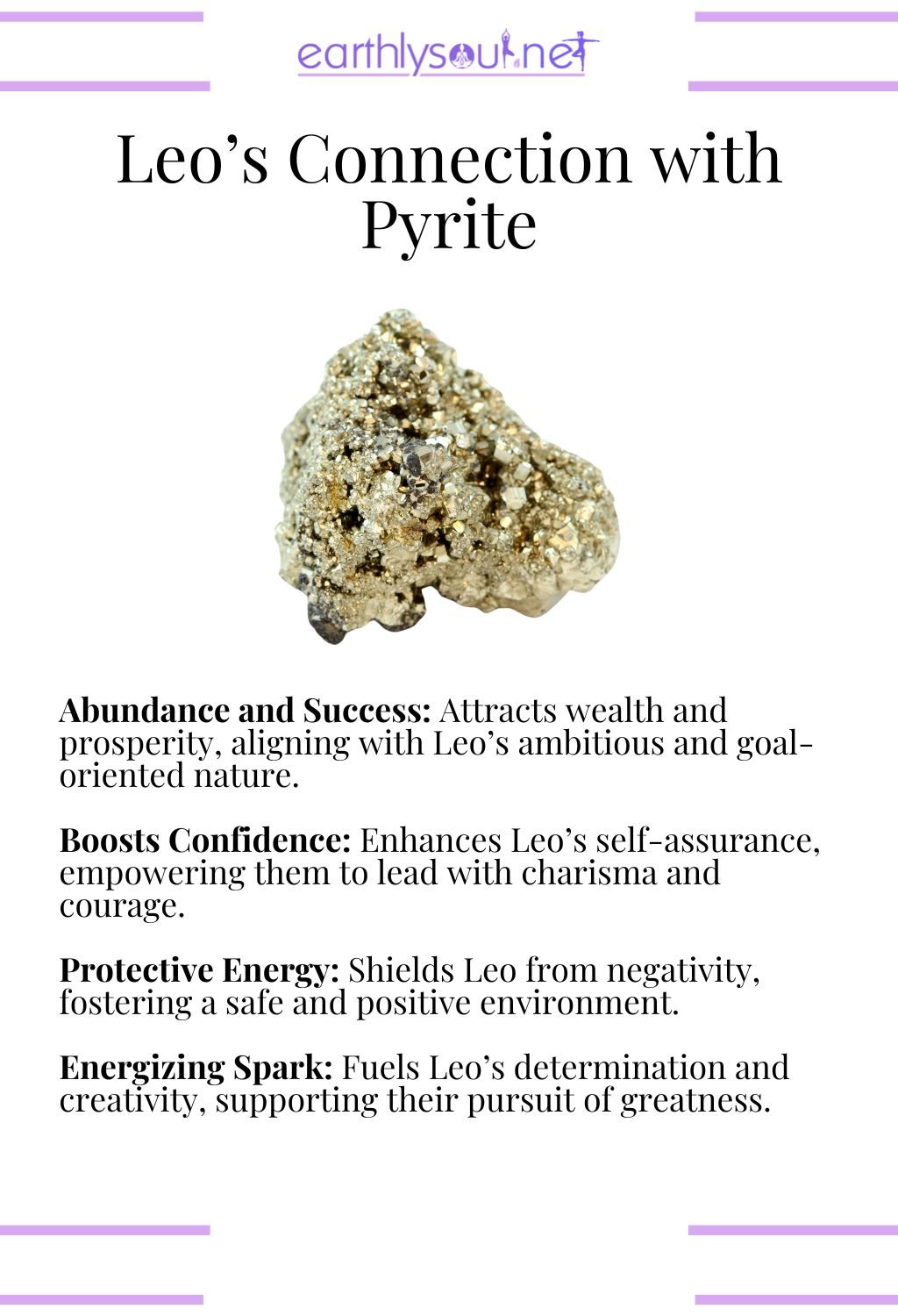 Pyrite crystal, promoting abundance and confidence, perfect for leo zodiac signs.