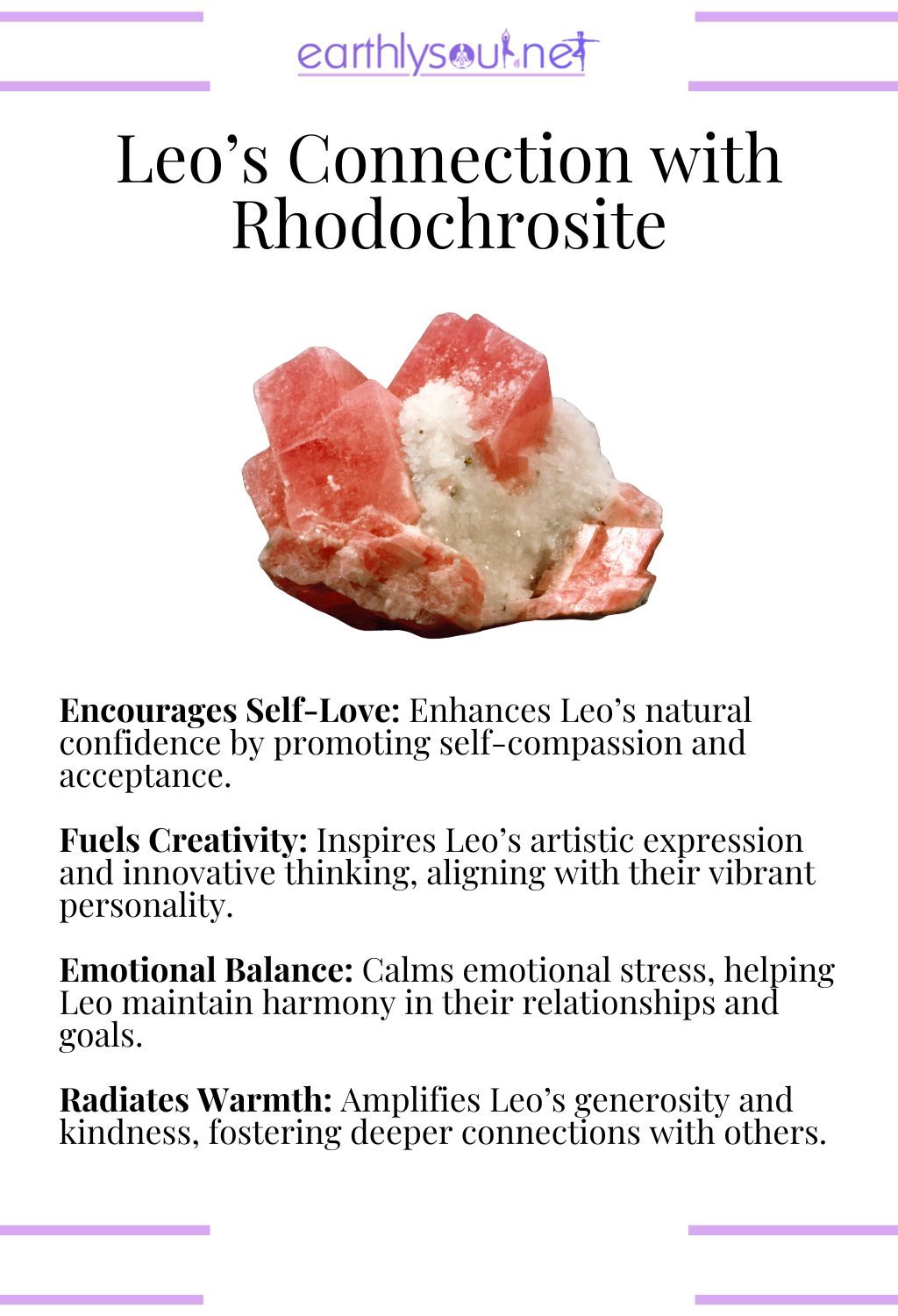 Rhodochrosite crystal, encouraging self-love and fueling creativity, perfect for leo zodiac signs.