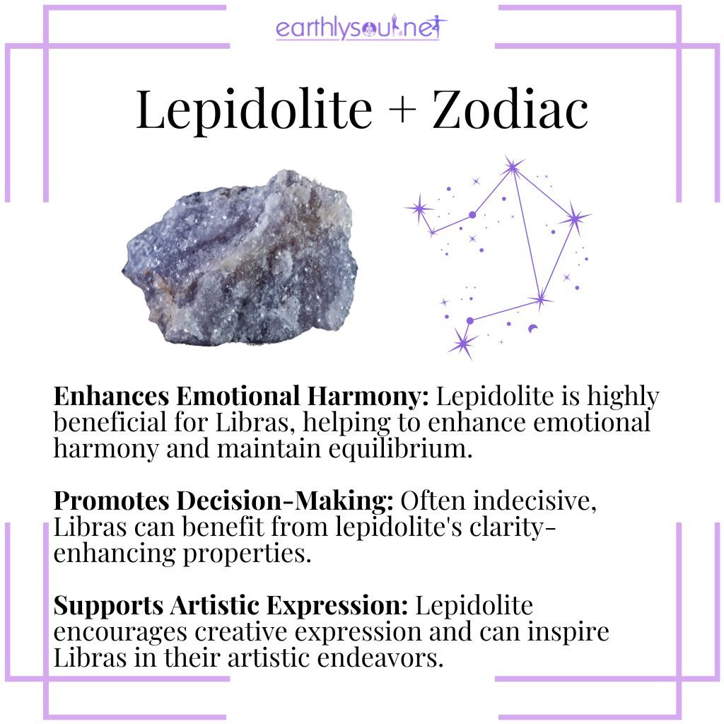 Lepidolite for libra enhancing emotional harmony, promoting clear decision-making, and supporting artistic expression