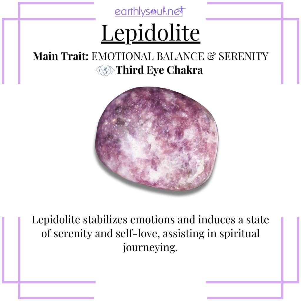 Soft purple lepidolite crystal for emotional stability and serene spirituality