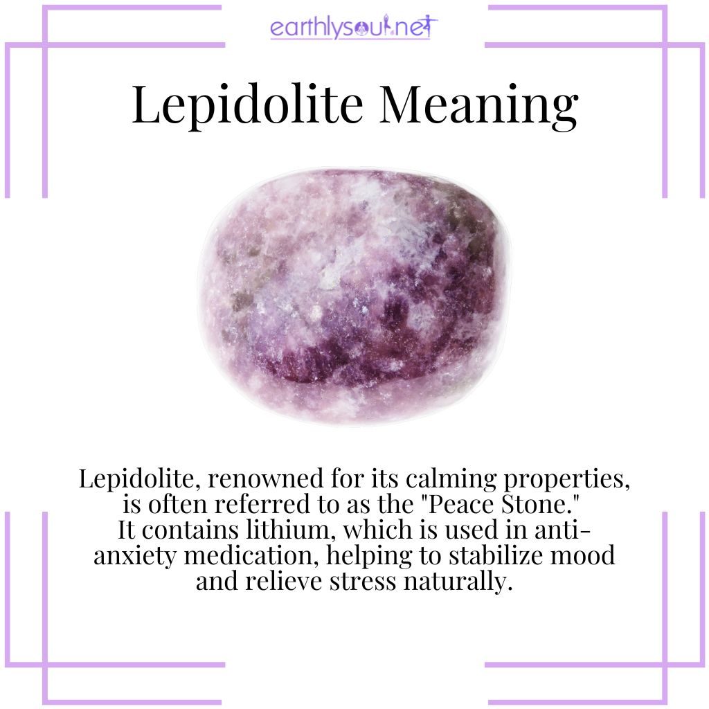Lepidolite, the peace stone, known for its calming properties and mood stabilization