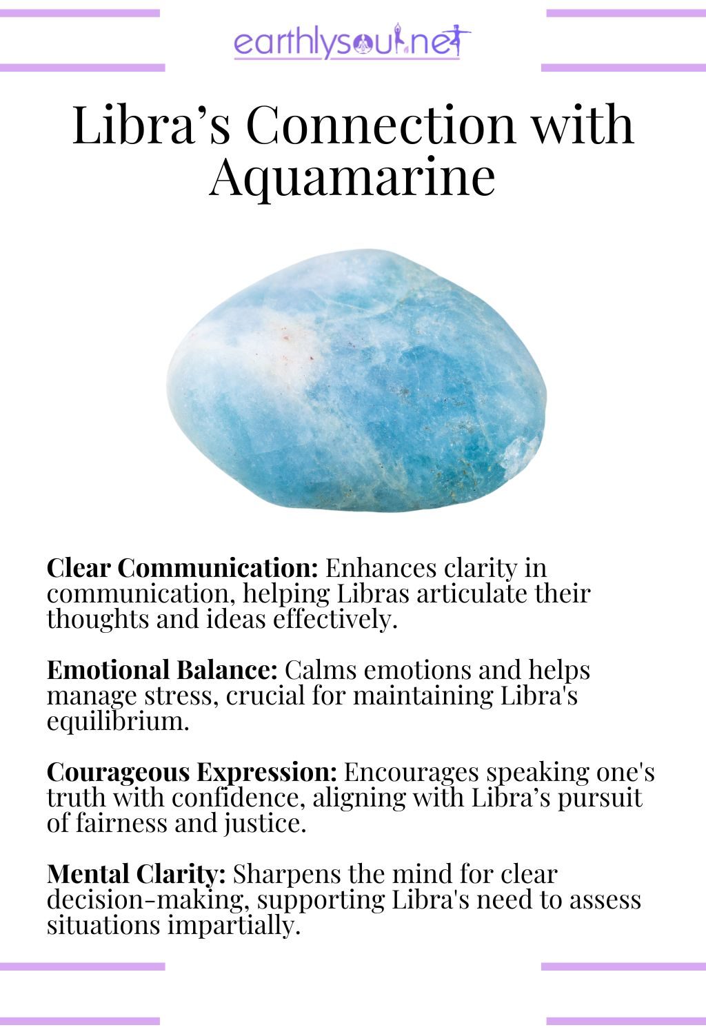 Aquamarine crystal, promoting clear communication and emotional balance for libras.