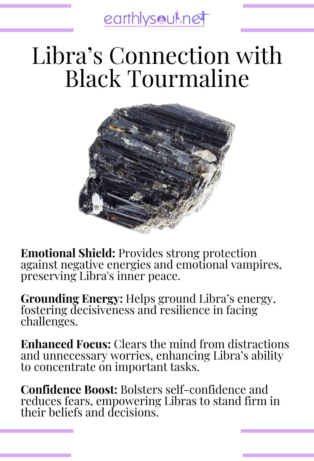 Black tourmaline crystal, known for its protective and grounding properties for libras.