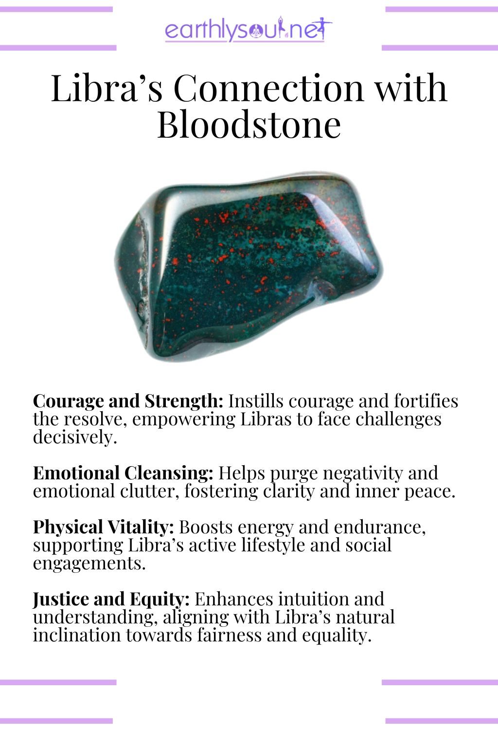 Bloodstone crystal promoting courage and vitality, ideal for enhancing libra's strengths.