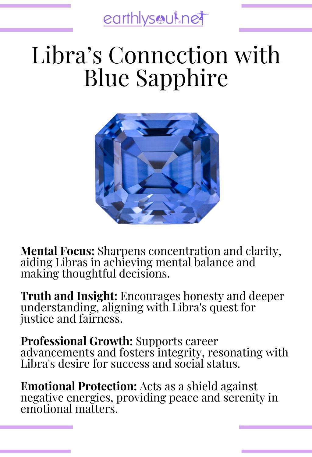Blue sapphire crystal on a simple background, symbolizing clarity and protection for libras.
