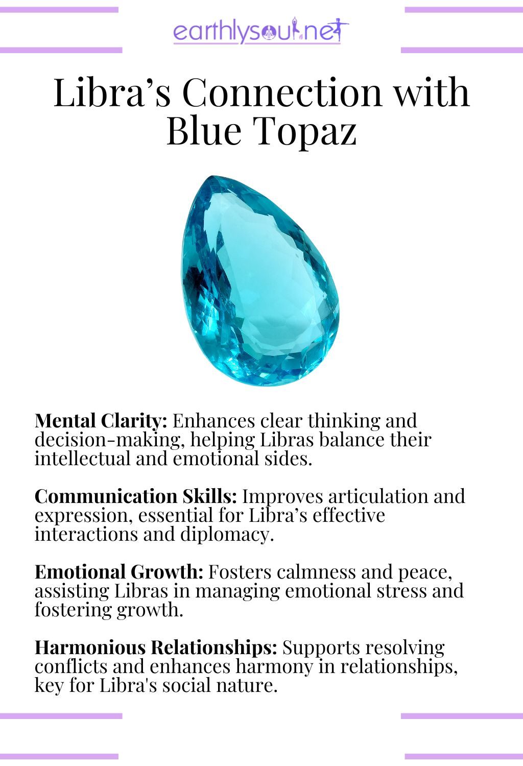 Blue topaz crystal, known for enhancing communication and promoting mental clarity for libras.