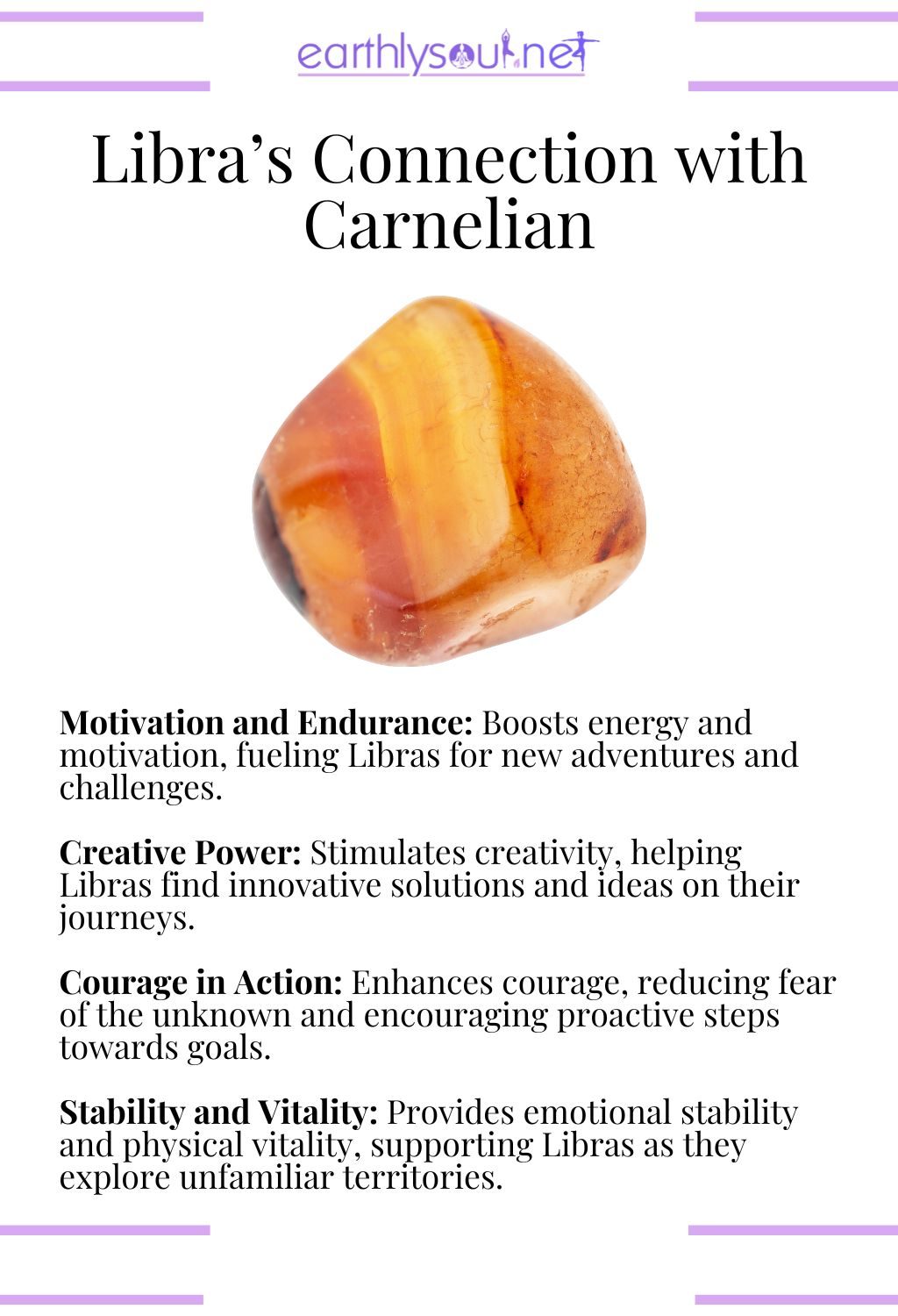 Carnelian crystal, known for boosting motivation and creativity for adventurous libras.