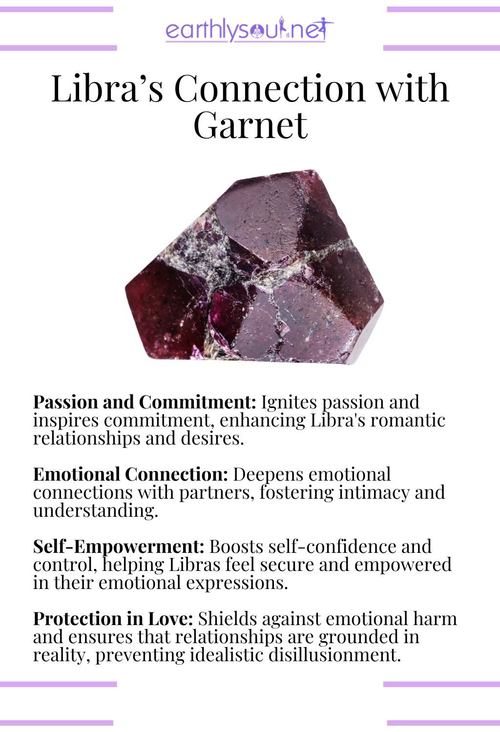 Garnet crystal, known for boosting passion and providing emotional protection for libras.