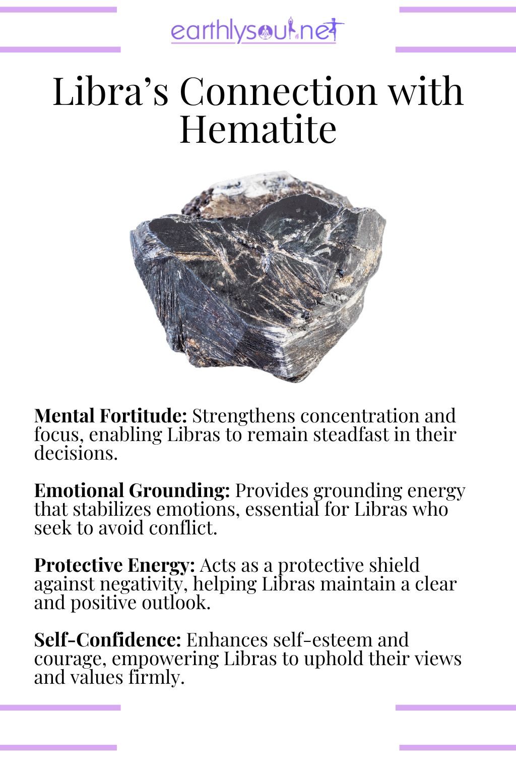 Hematite crystal, offering protection and emotional grounding for libras.