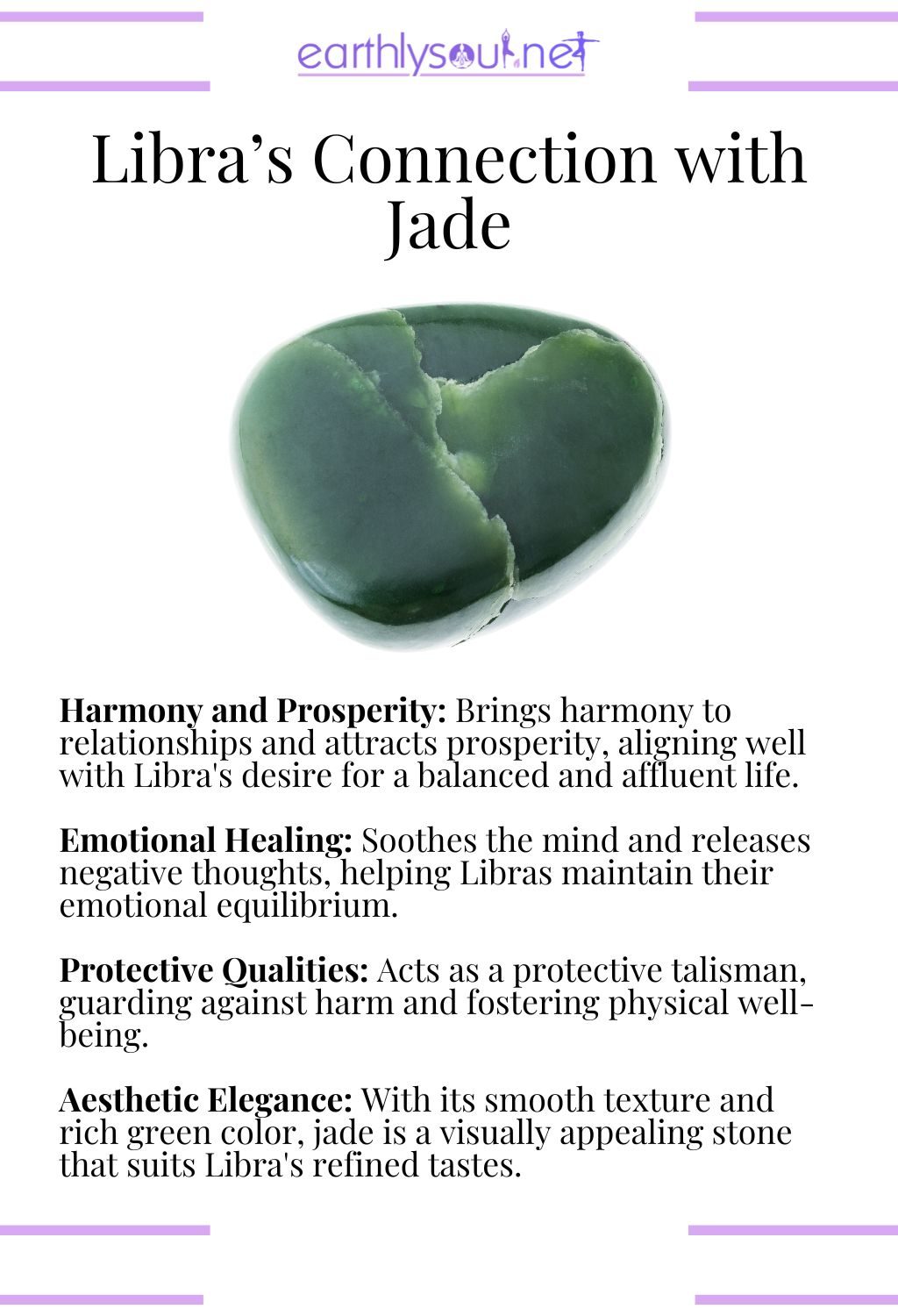 Jade crystal, known for promoting harmony and prosperity, perfect for libras.