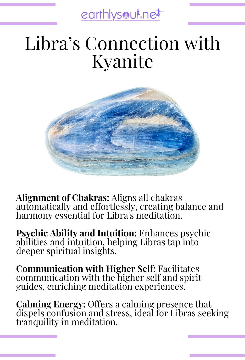 Kyanite crystal, known for aligning chakras and enhancing intuition during libra meditation.