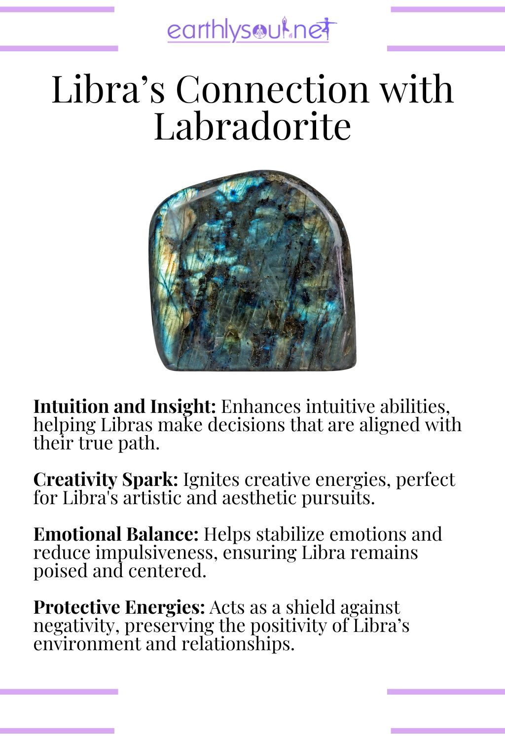 Labradorite crystal showcasing its vibrant sheen, ideal for boosting intuition and creativity in libras.