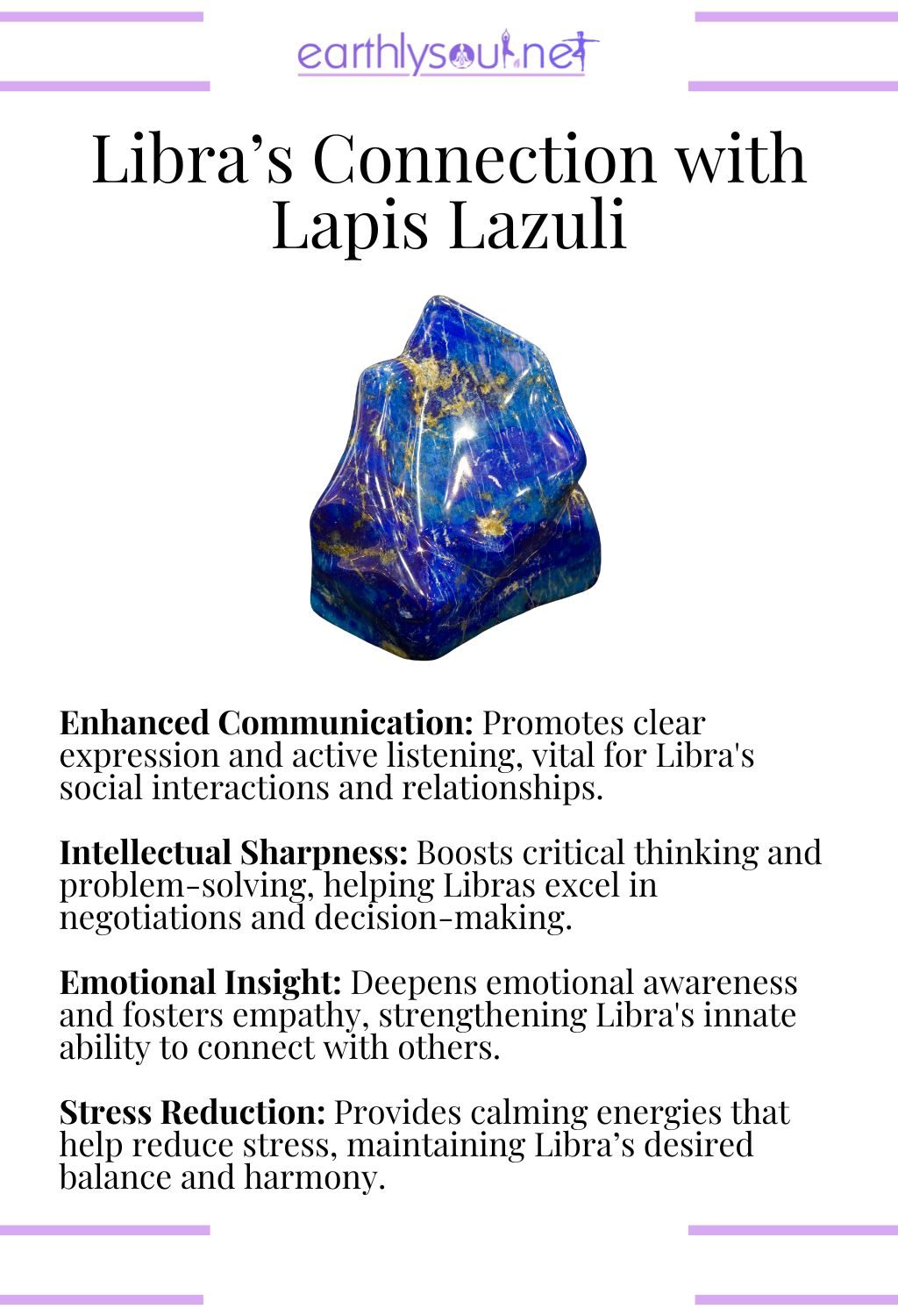 Lapis lazuli crystal, known for enhancing communication and emotional insight for libras.