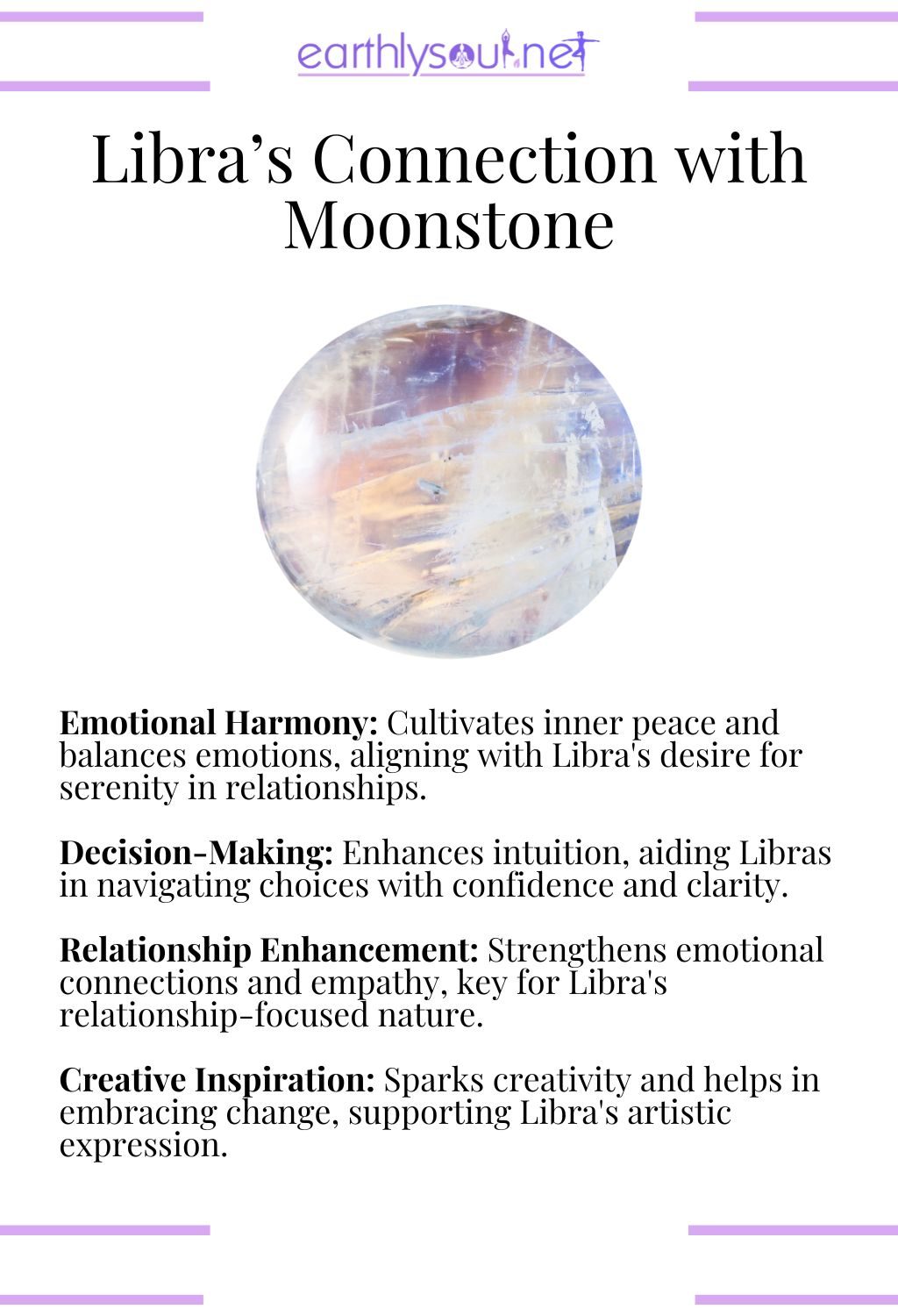 Moonstone crystal, known for promoting emotional harmony and enhancing relationships for libras.