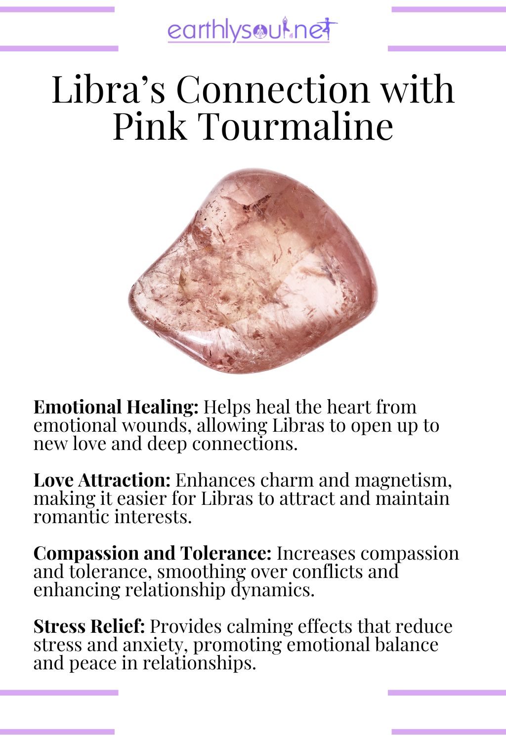 Pink tourmaline crystal, known for attracting love and promoting emotional healing for libras.