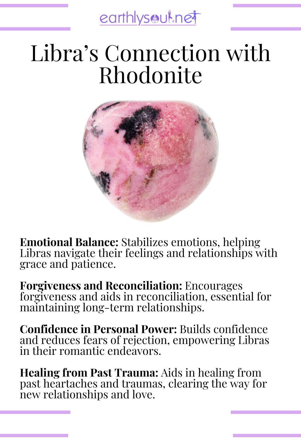 Rhodonite crystal, supporting emotional balance and healing for libras.