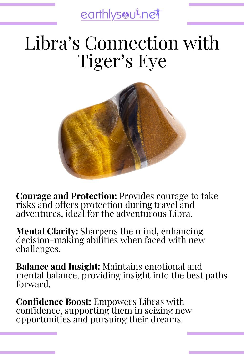 Tiger's eye crystal, known for enhancing courage and mental clarity for adventurous libras.