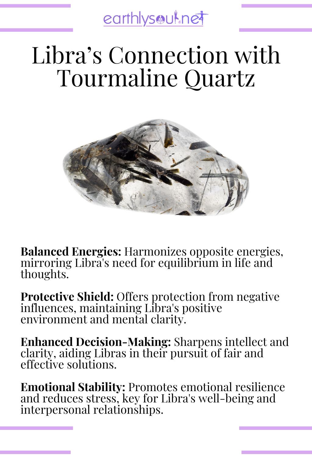 Tourmaline quartz crystal, enhancing decision-making and providing protection for libras.