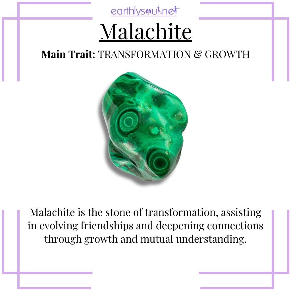 Vibrant malachite supporting transformation in relationships