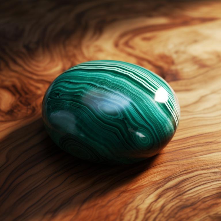 Photo of malachite stone on wooden surface