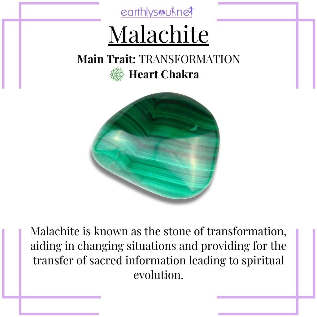 Vibrant green malachite, the stone of transformation and spiritual evolution