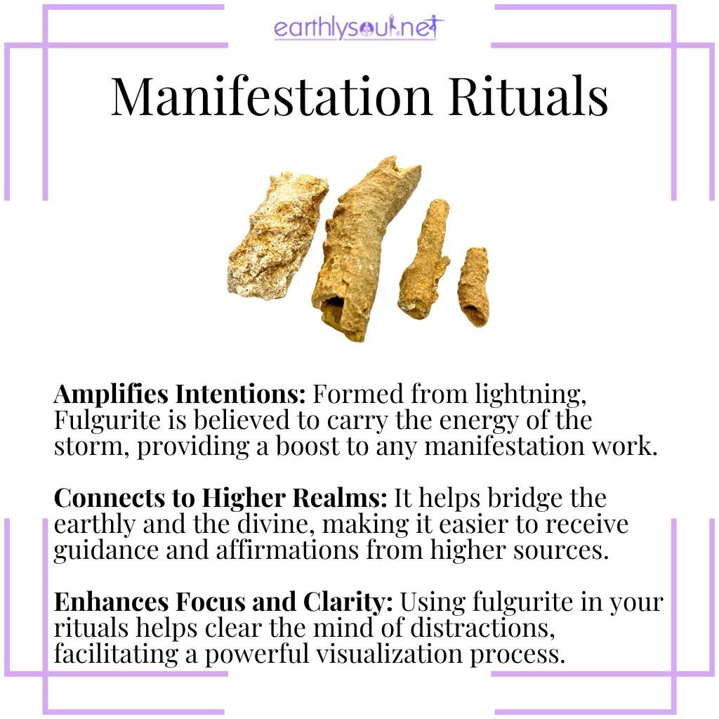Fulgurite in rituals amplifies intentions, connects to higher realms, and enhances focus.