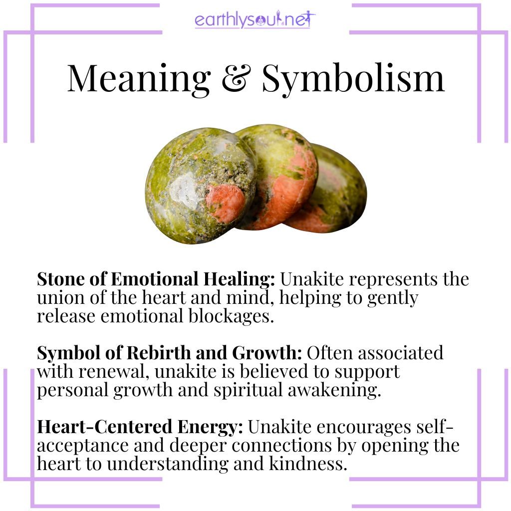 Unakite gemstone symbolizing emotional healing, renewal, and heart-centered energy with its harmonious pink and green blend