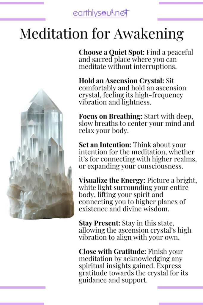 Meditation routine with ascension crystals for spiritual awakening, higher connection, and expanded consciousness