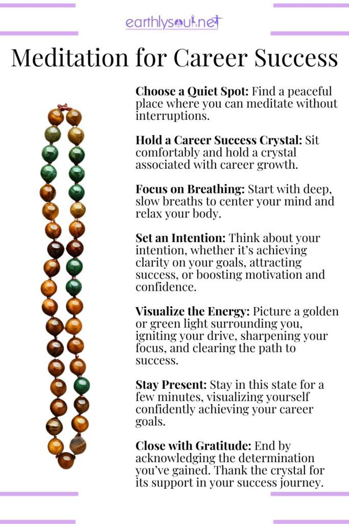 Meditation routine with career success crystals for motivation, focus, and achievement