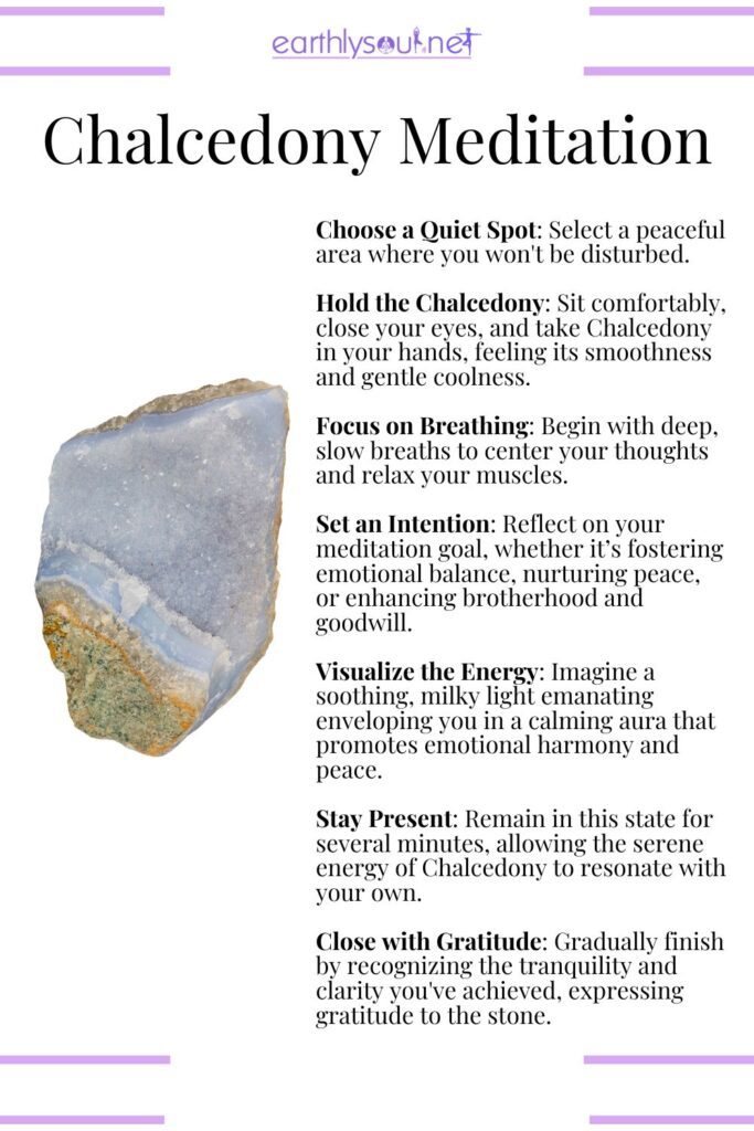 Chalcedony crystal meditation for emotional balance, peace, and brotherhood