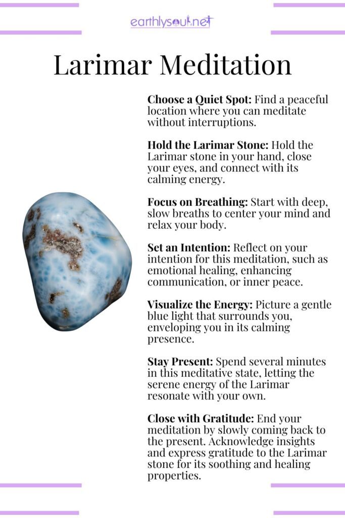 Larimar stone meditation for emotional healing, communication enhancement, and inner peace