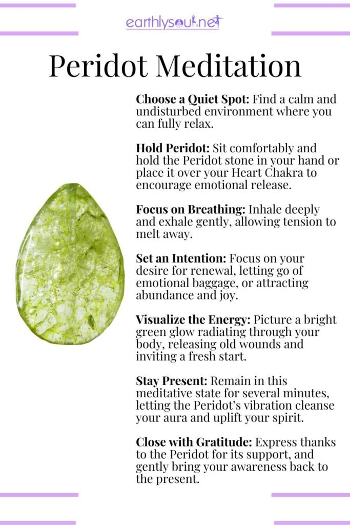 Meditation routine with peridot for emotional healing, renewal, and inner light