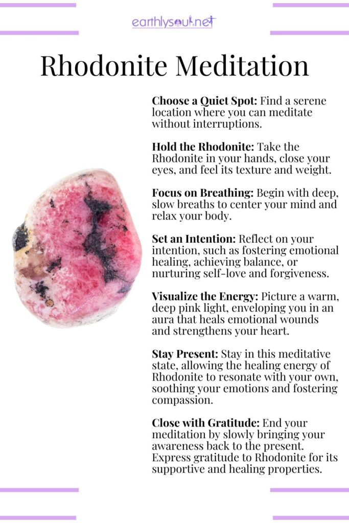 Rhodonite crystal meditation for emotional healing, balance, and self-love