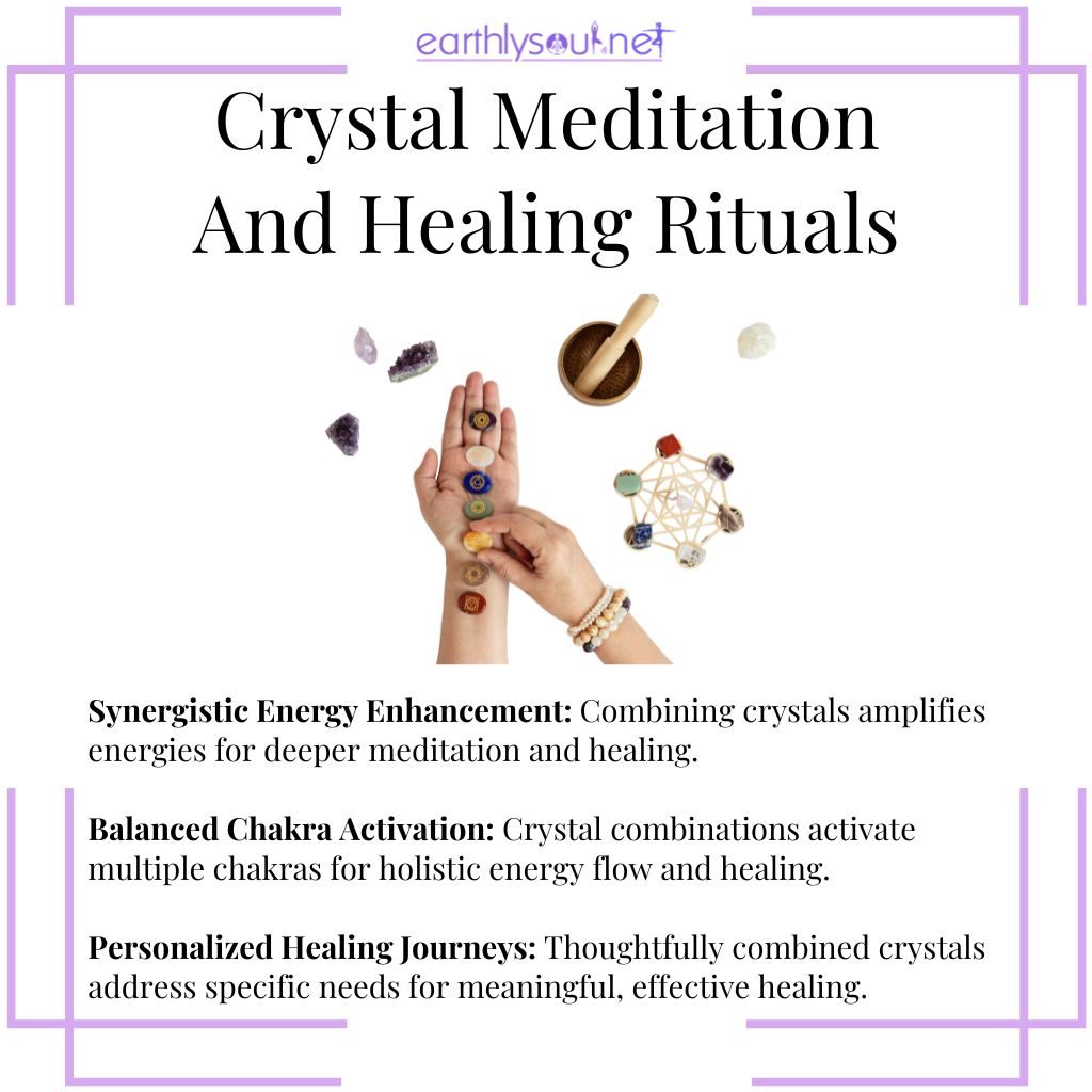 Crystal combinations enhancing meditation and healing rituals with synergistic energy, balanced chakra activation, and personalized healing journeys