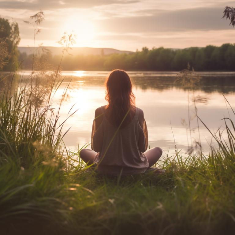 Photo of woman from earthly soul meditating at the lake