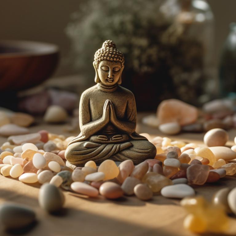 Image depicting meditation with healing crystals to amplify intention and focus