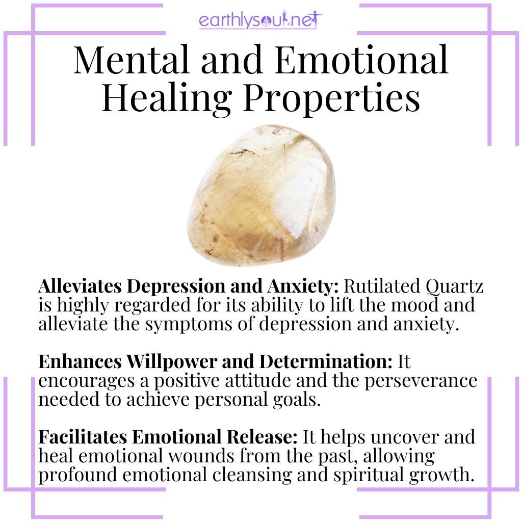 Rutilated quartz alleviates depression, enhances willpower, and facilitates emotional release.