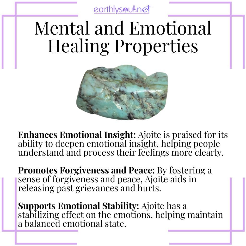 Ajoite enhances emotional insight, promotes forgiveness and peace, and supports emotional stability.