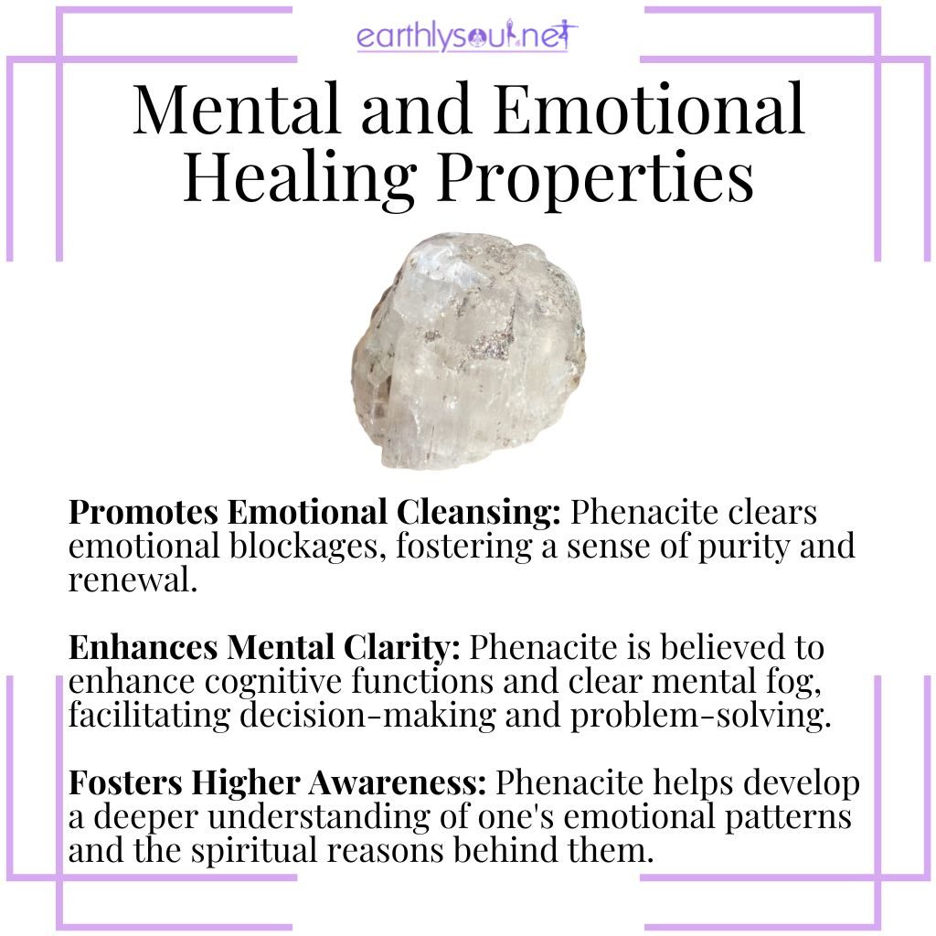 Phenacite promotes emotional cleansing, enhances mental clarity, and fosters higher awareness.