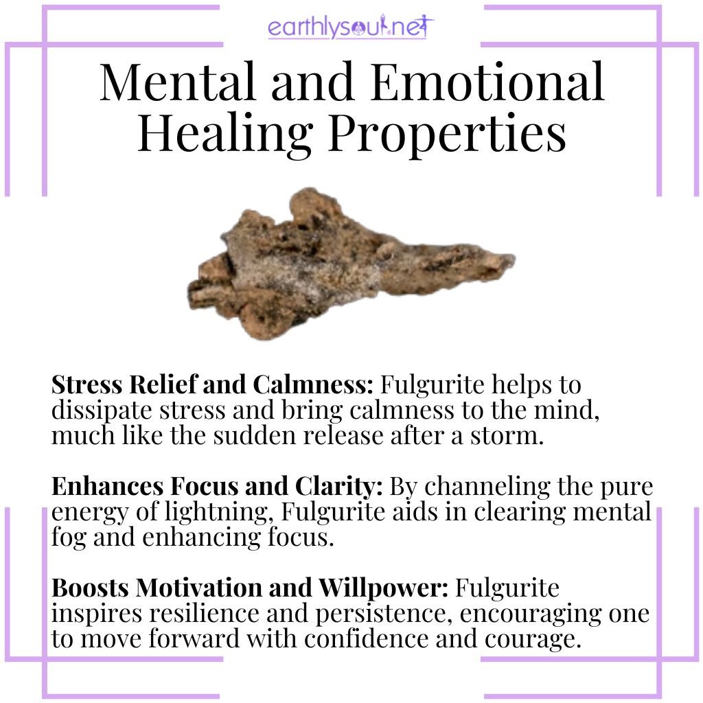 Fulgurite alleviates stress, sharpens focus, and increases motivation for emotional healing.