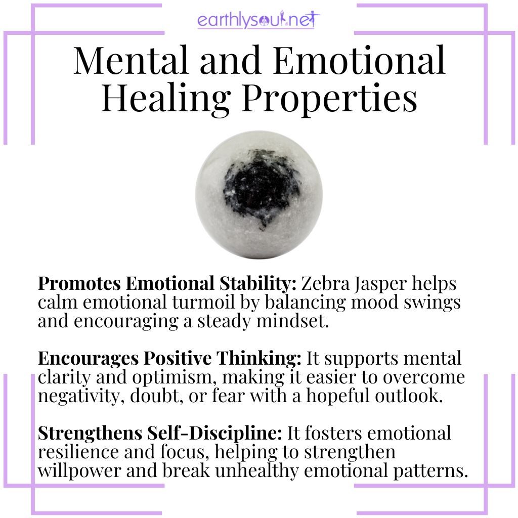 Zebra jasper supports emotional stability, positive thinking, and self-discipline for mental well-being.