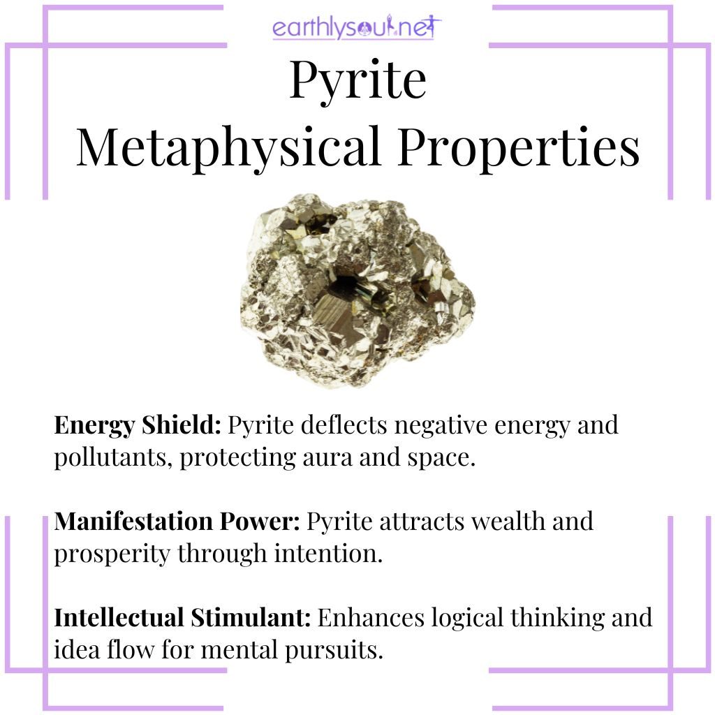 Pyrite's metaphysical traits: an energy shield, manifestation power, and stimulating intellectual abilities