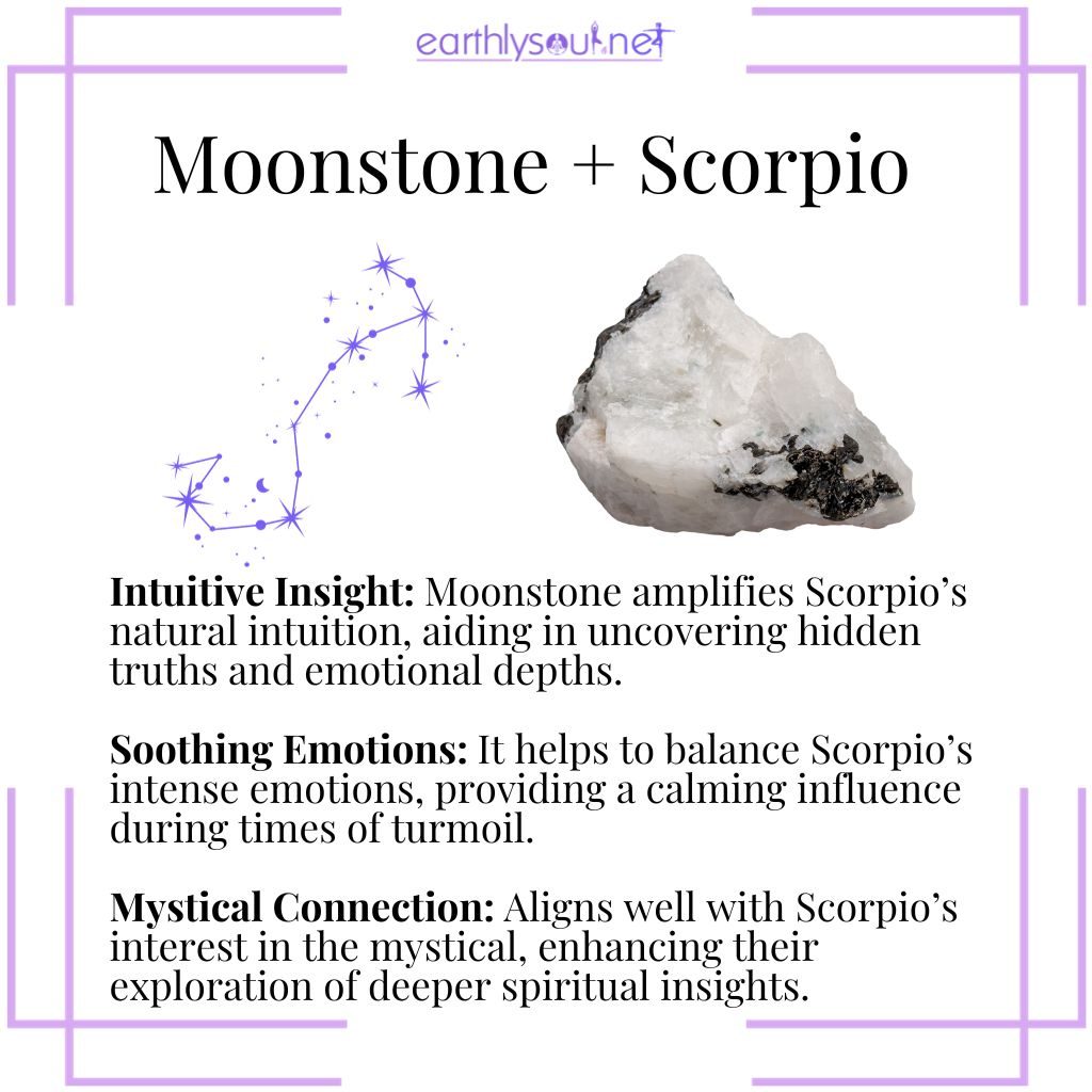 Moonstone for scorpio’s intuitive insight, emotional soothing, and mystical exploration