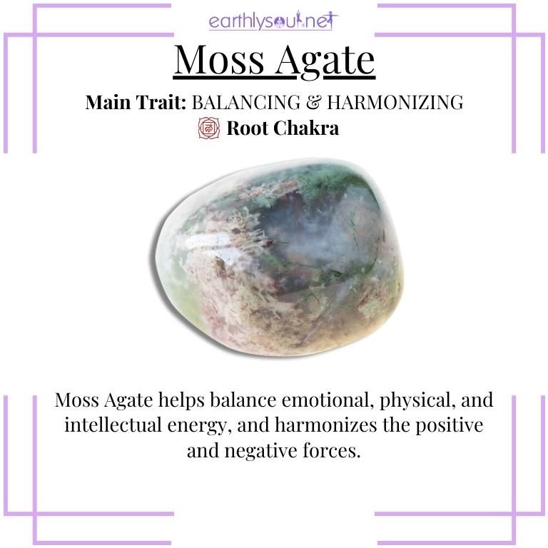 Green and white moss agate for balancing and harmonizing